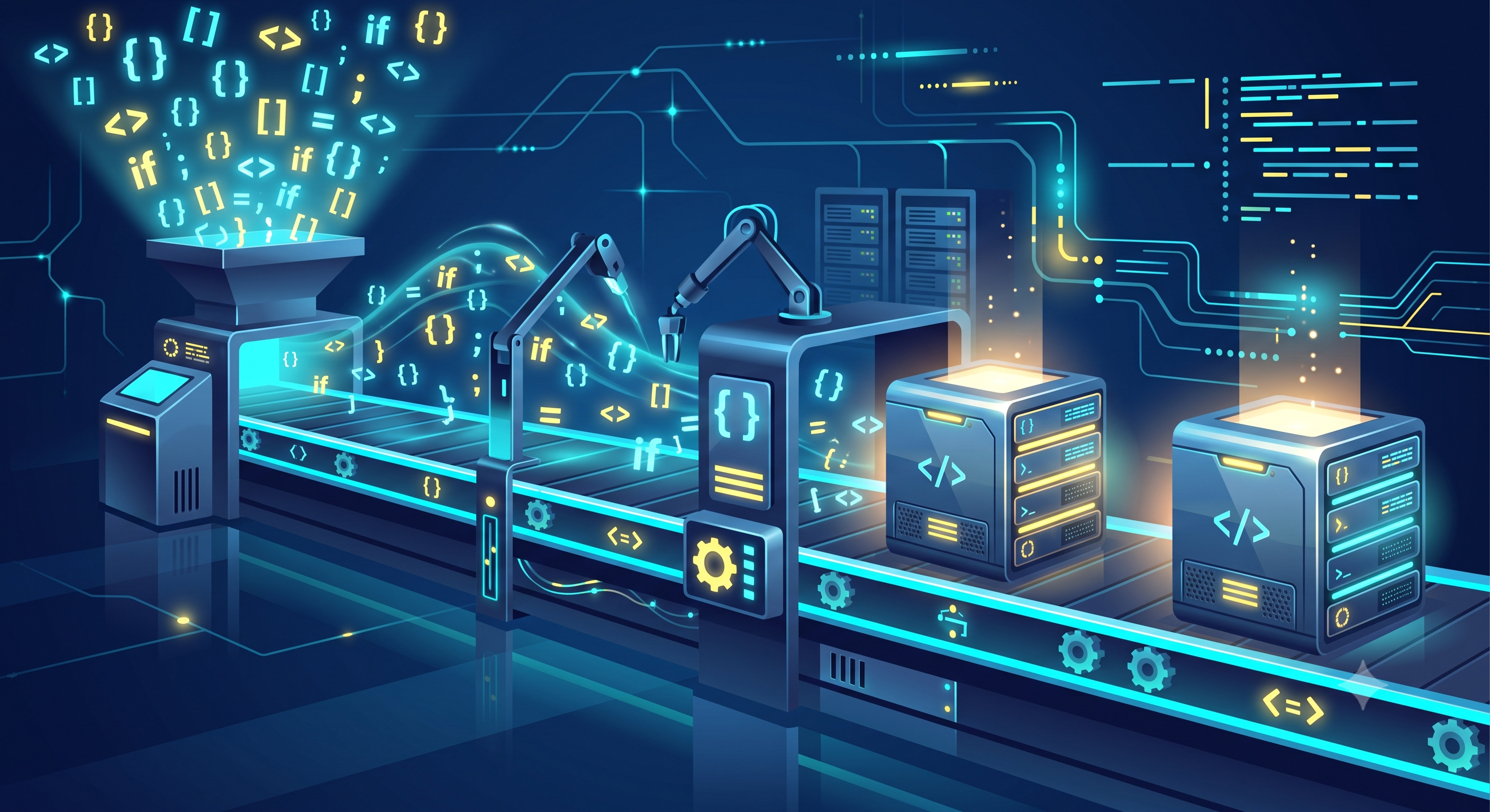 CI/CD automated pipeline factory illustration